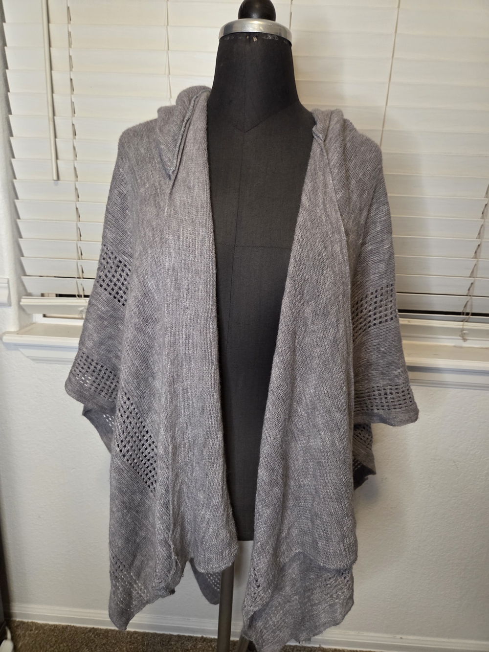 Calvin Klein Gray Hooded Open-Front Poncho
